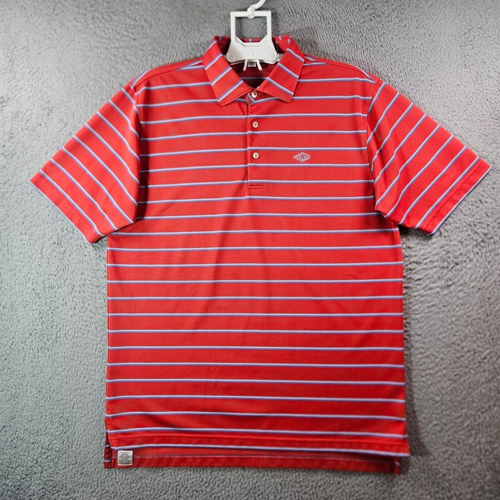Peter Millar Summer Comfort Polo‎ Shirt Men Large Orange Striped Short Sleeve